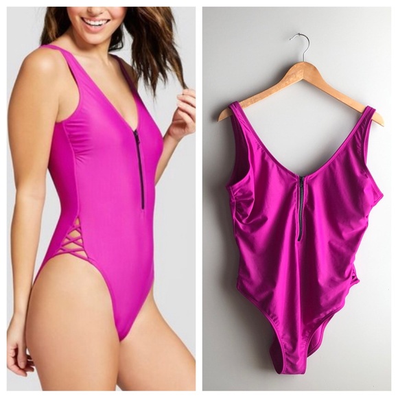 Xhilaration Other - Xhilaration Fuchsia Pink Zipper Open Back One Piece Swimsuit Womens XL